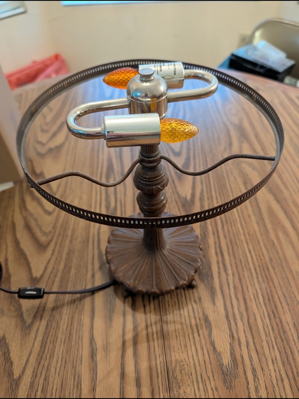 Vintage-Style Brown Table Lamp with Amber Bulb Accents